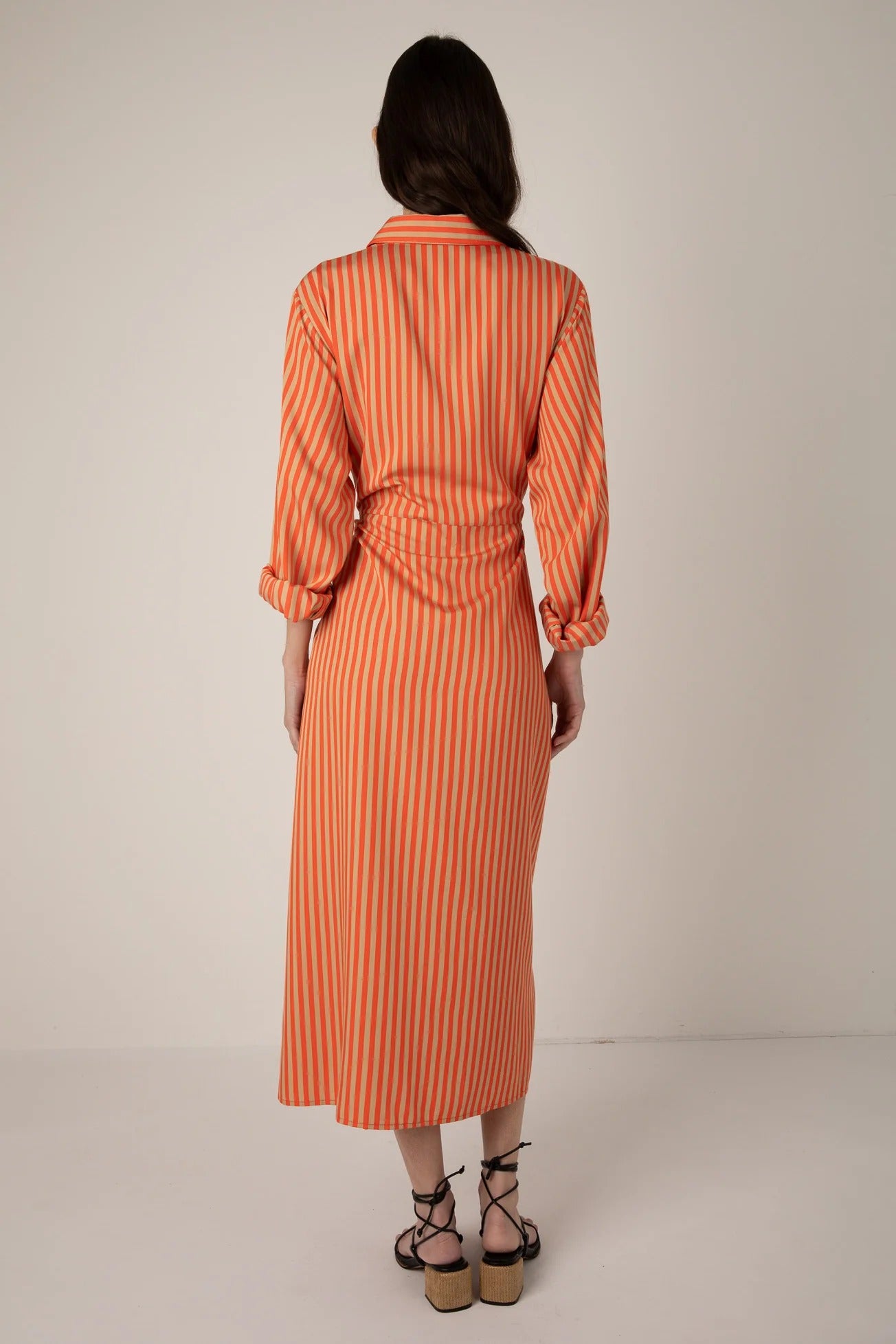orange striped shirt dress Orange Stripe Wrap Midi Shirt Dress