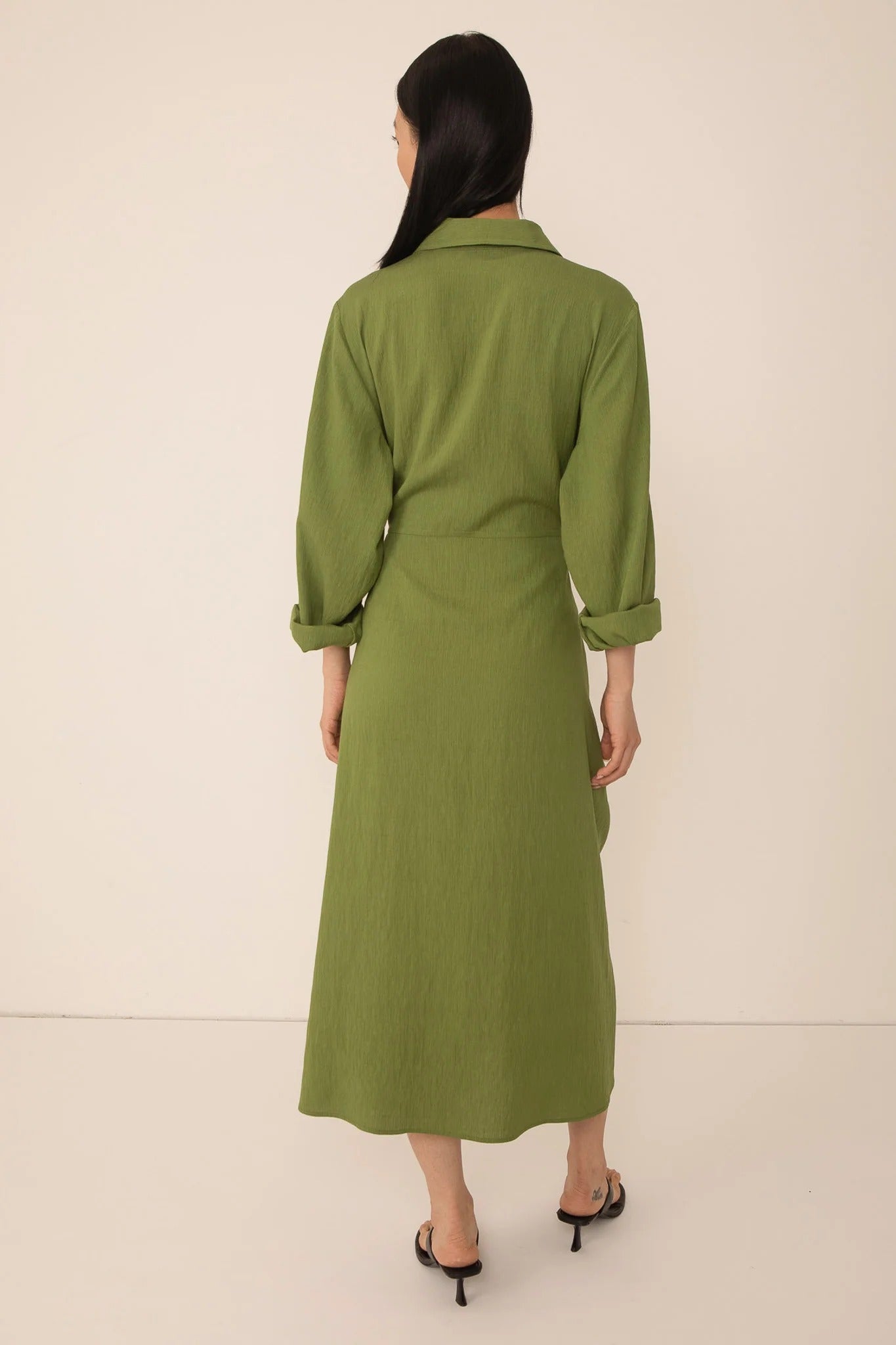 Green Line Tie Front Shirt Dress